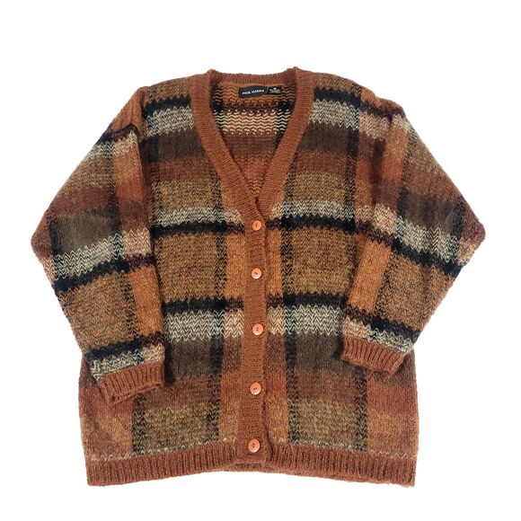Fuzzy Wool Mohair Knit Cardigan Sweater Paul Harris M Burnt Orange Cobain Grunge - Picture 2 of 16